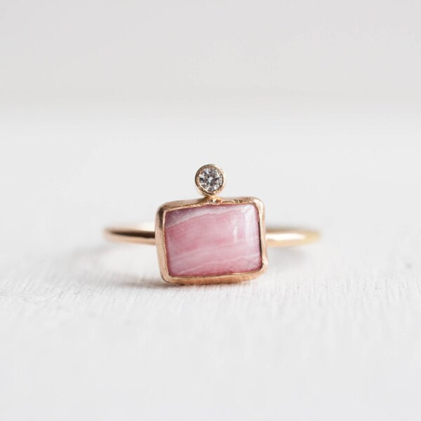 Rhodochrosite + Moissanite Ring | 14k Gold Fill