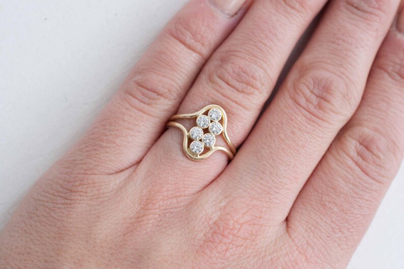 Multi Diamond Curve Ring Solid 14k Recycled Gold Unique | Etsy
