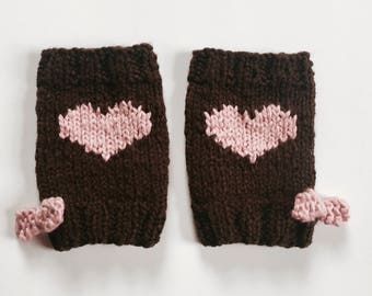 Bitter Sweet Organic Cotton Fingerless Gloves with Heart and Bow