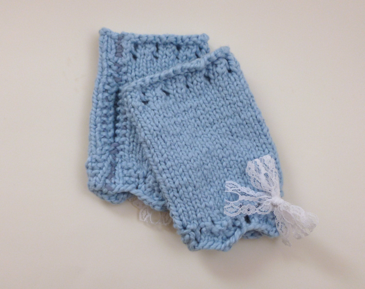 Blue Organic Cotton Wrist Warmers With Lace Bow - Etsy