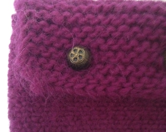 Purple Knitted Wallet 100% Peruvian Wool, Credit Card Holder - CLEARANCE