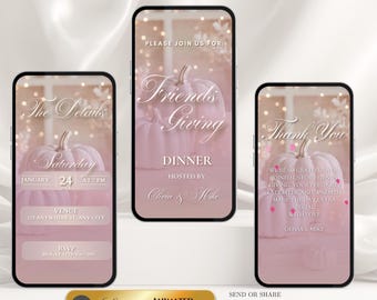 Elegant Friendsgiving Invitation - Pink Pumpkins Video Evite (Canva Template)
