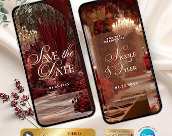 パーティーの招待状（日付を保存）編集可能な招待状 MP4 - 赤