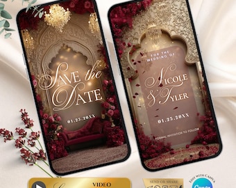 Luxury Save the Date Indian wedding Invitation video Cinematic wedding invite MP4 - red and copper