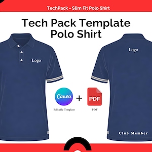 Polo Shirt Tech Pack Template | Editable Canva Fashion PDF