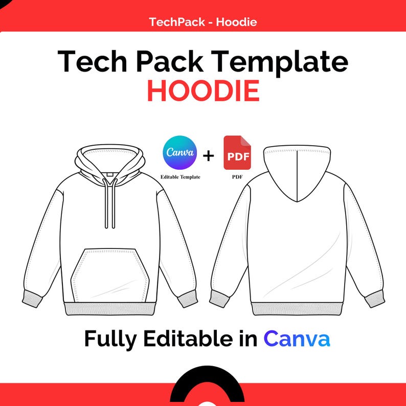 Hoodie Tech Pack Template | Editable Canva PDF - Etsy