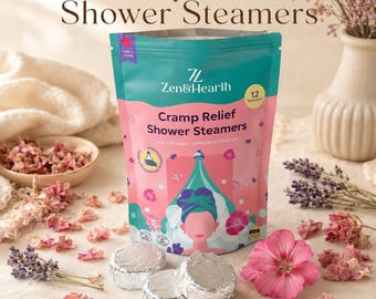 Cramp Relief Shower Steamers, Aromatherapy Pouch with Clary Sage Lavender Geranium, Period Care Gift for Her, Made in Canada