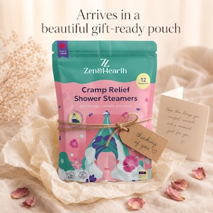 Cramp relief pouch gift ready with kraft tag handwritten thinking of you note tissue paper