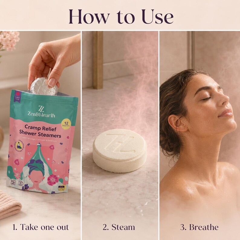 How to use cramp relief shower steamers three step guide take from pouch steam breathe