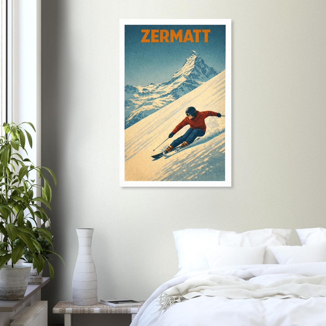 Zermatt Ski Poster – Retro Winter Sports Wall Art | Vintage Alpine ...