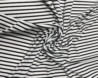 Black and White Striped Rib Knit Fabric - Stretch Material, 130cm Wide