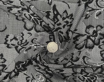 Black Grey Floral Jacquard Fabric – Textured Woven Polyester Elastane for Occasion Wear