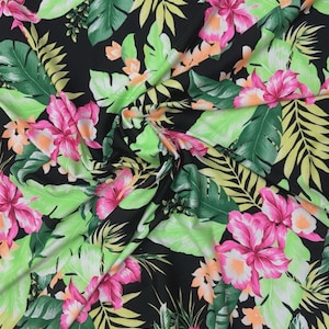 Spun Polyester Jersey Fabric - Foliage Pattern Stretch Knit Fabric for Dressmaking, Skirts & Leggings