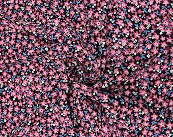Pink Floral Viscose Fabric – Lightweight Drape for Sewing