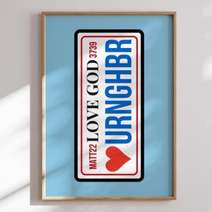 Christian Wall Art Printable Bible Verse Scripture Matthew 22 Love Your Neighbor License Plate Art