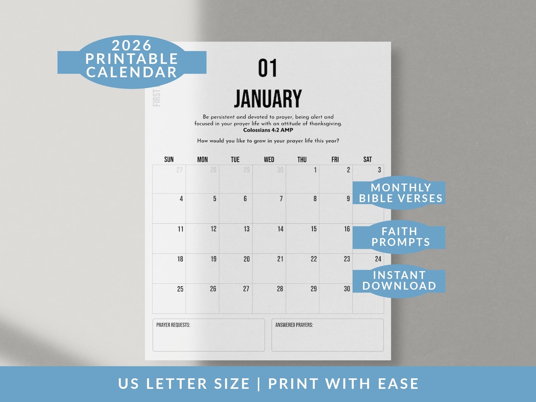 2026 Printable Calendar US Letter | Sunday Start Christian Calendar ...