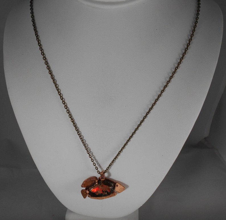 Utah Ammolite Mens Fish Necklace Copper Bright Red Fire Gem Ammolite Utah Deposit 1149