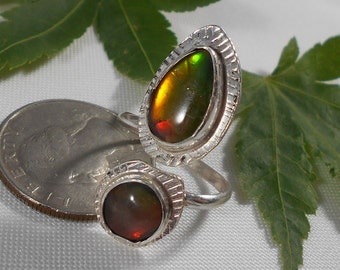 Utah Ammolite Hand-Adjustable Size 5 to Size 7 Ring Sterling Silver Utah Gem Fossils Green Yellow Red Orange Fire 1315