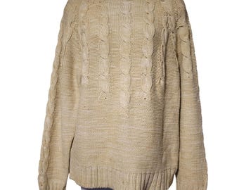 Oregon Trail Vintage Cable Knit Sweater Womens Cream Tan Acrylic Crewneck M
