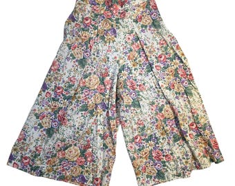 Vtg Jodi Michaels Floral Culottes High Waist Wide Leg Cropped Pants Size 6 26" S