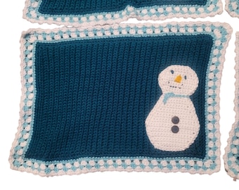 HANDMADE CROCHET Placemats set of 6 Snowman Christmas Winter