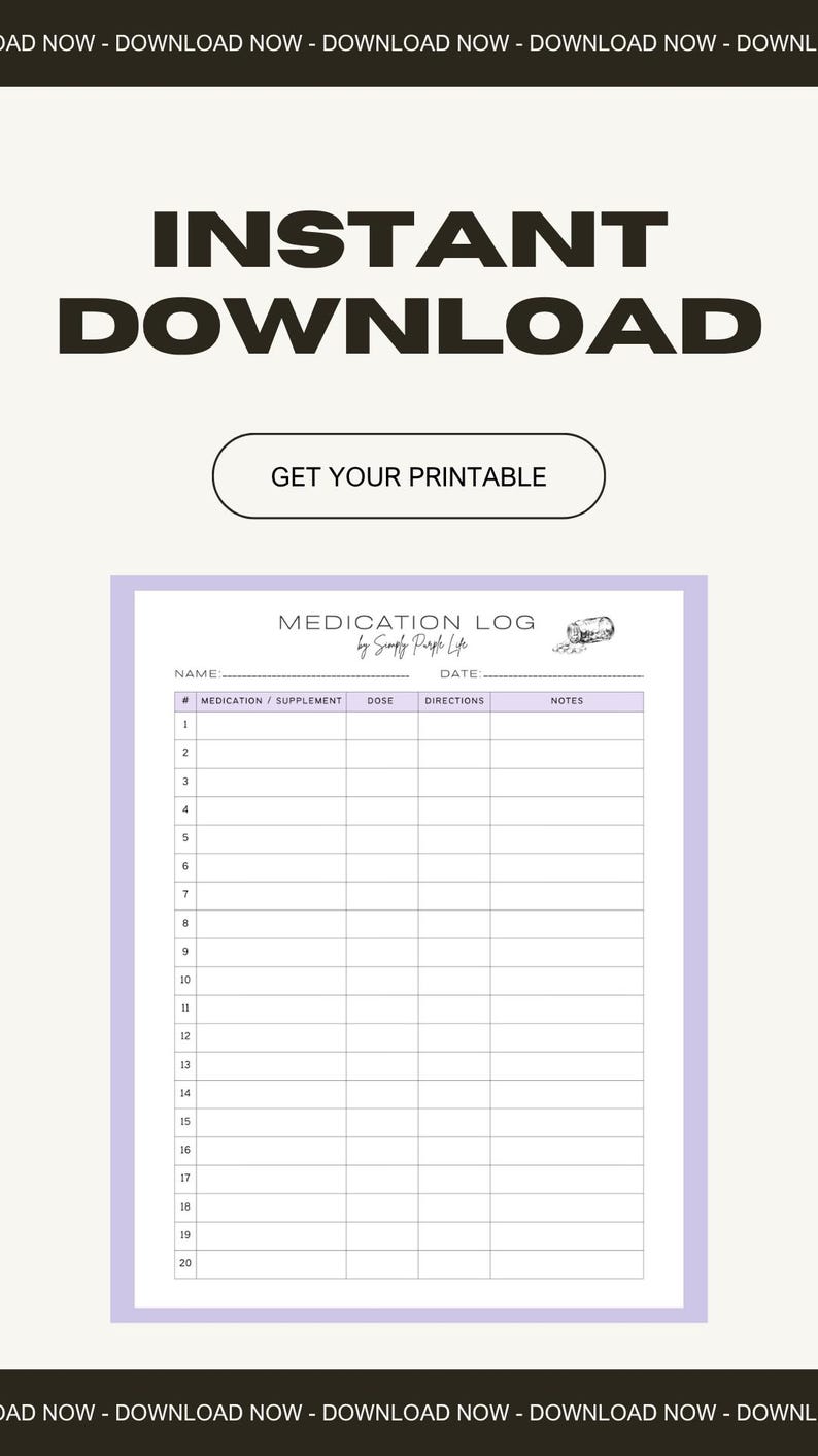 Medication Log Printable / Medicine Tracker Sheet / Digital Health ...