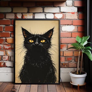 Halloween Printable Wall Art, Vintage Witchy Black Cat Sketch Print,  Vintage Halloween Witchy Art,  Witch Home Decor Dark Academia Decor