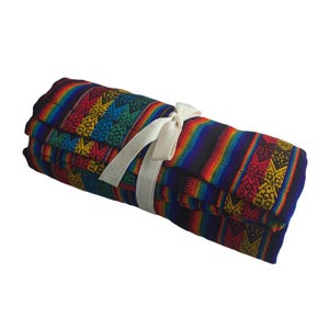 Peruvian Blanket: Colorful Striped Throw for Yoga, Camping (80' x 47'')