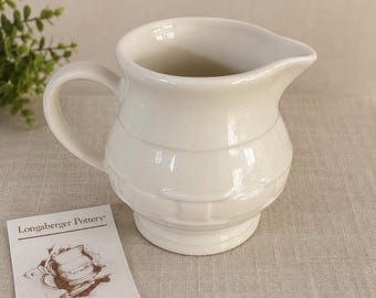 Longaberger Woven Traditions Ivory Creamer Pitcher, USA Farmhouse Ceramic Milk Jug