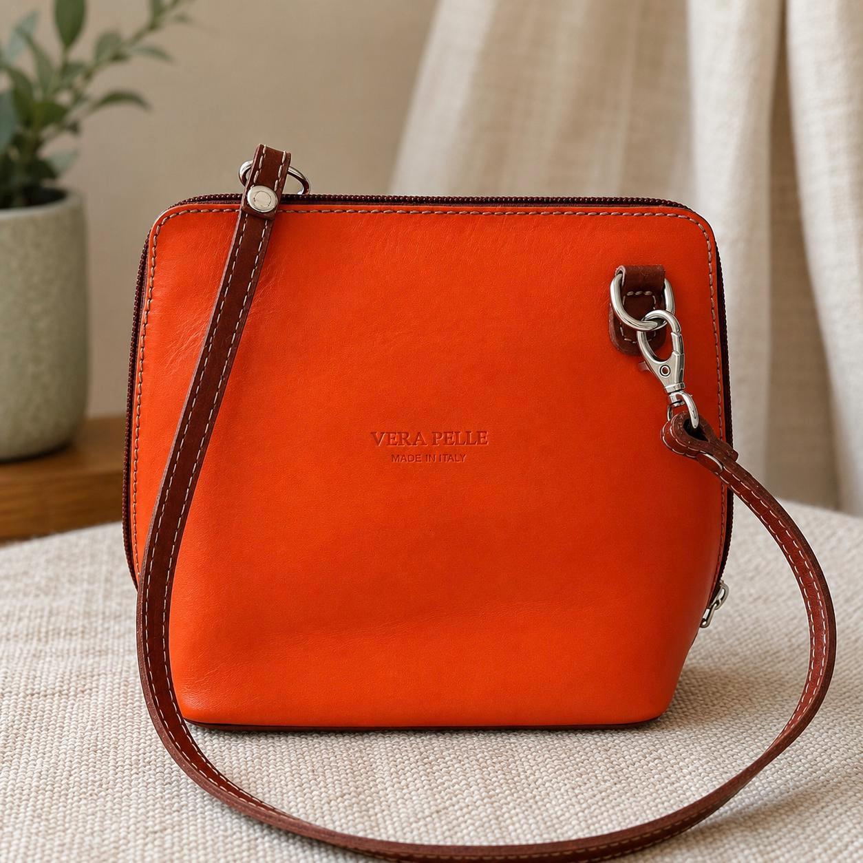 Vera Pelle Hot Pink and Tan Crossbody Sling Bag Vera Pelle Crossbody Bags & Handbags for Women for sale | eBay main image 4