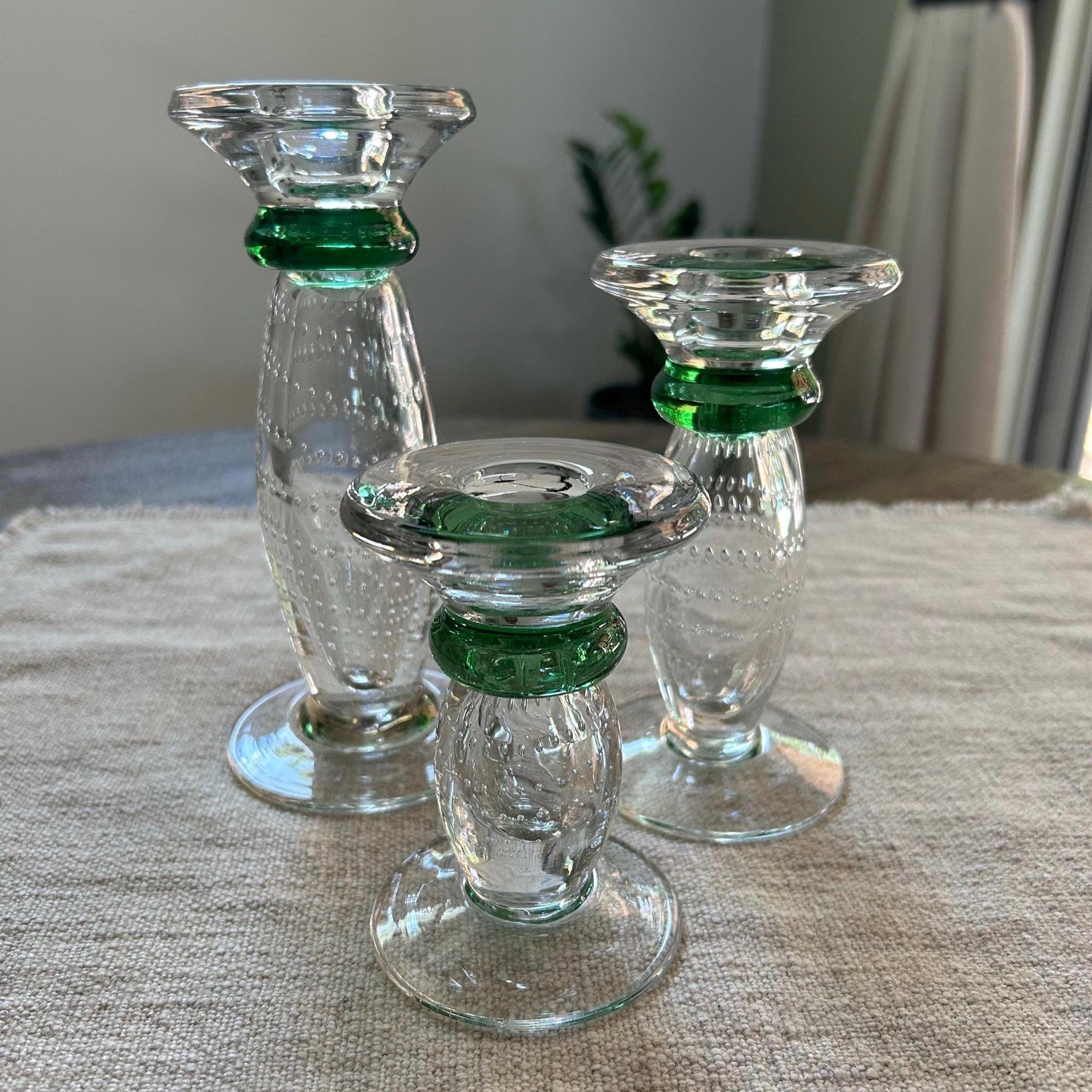 Vintage Green Glass Candlesticks - Etsy
