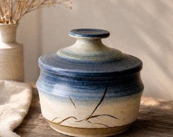 Vintage Studio Pottery Stoneware Lidded Crock | Blue Glaze Handmade Ceramic Vessel | Rustic Art Pottery