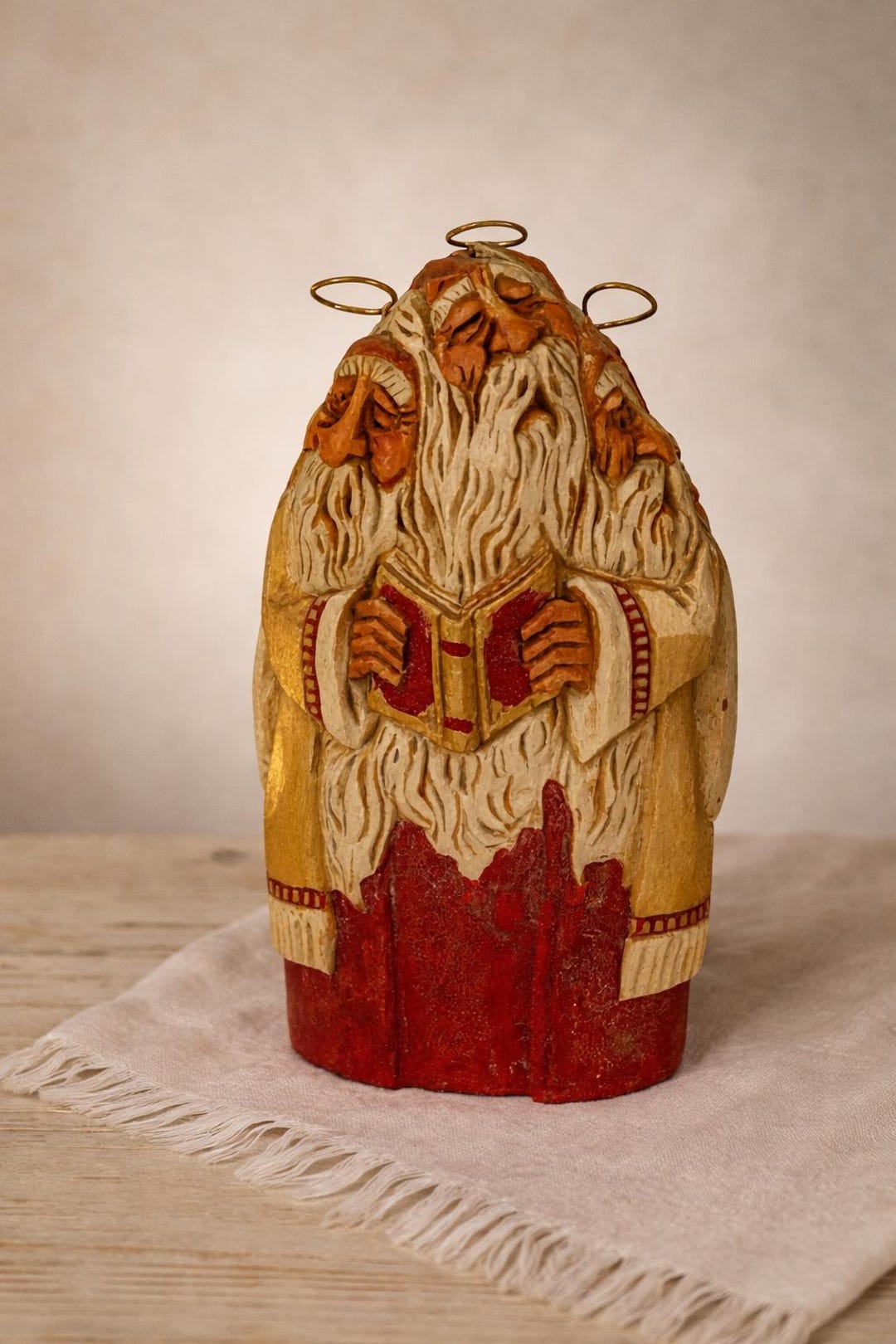 David Frykman Triple Santa Figurine – Folk Art Christmas Decor