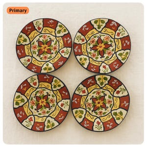 Pier 1 Valianta Hand Painted Plates – Set of 4 Mediterranean Talavera Salad/Dessert Plates