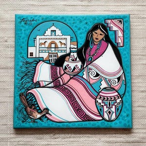 Vintage Cleo Teissedre Southwestern Ceramic Tile (1991) – Native Woman Art