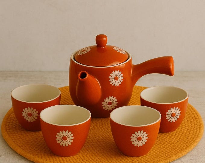 Vintage Noritake “red Daisy” Tea Set – 1970s Japan Retro Teapot & 4 ...