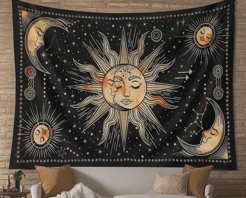 Accnicc Wandteppich Mit Berg- & Mond-Motiv - Verschiedene Größen, Aus Weichem Polyester