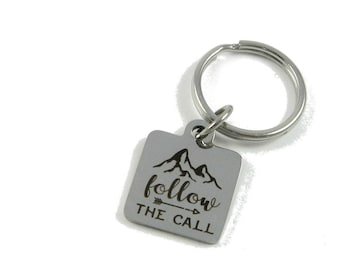 Mountain Keychain - Follow the Call - Small Steel Key Fob