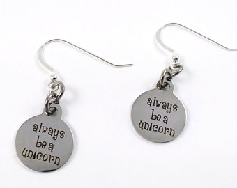 Unicorn Earrings With Inspirational Quote