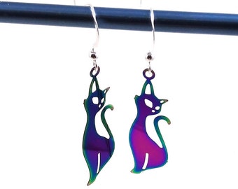 Purple Green Cat Silhouette Earrings