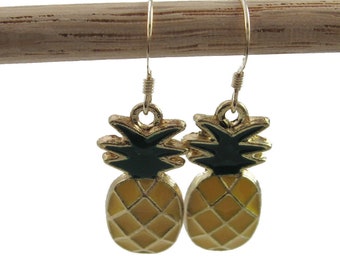 Pineapple Earrings with 14k Gold Filled Ear Wires - Tropical Fruit Jewelry