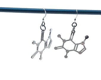 Large Caffeine Molecular Structure Earrings with Sterling Silver Ear Wires