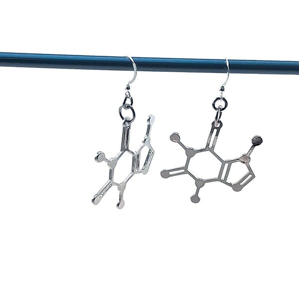 Large Caffeine Molecular Structure Earrings with Sterling Silver Ear Wires