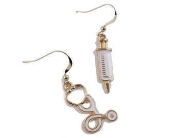 Medical Earring - Stethoscope and Syringe with 14K Gold-Filled Ear Wires