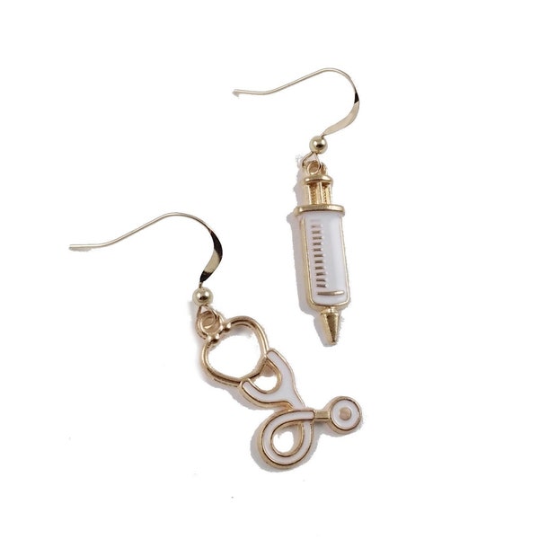 Medical Earring - Stethoscope and Syringe with 14K Gold-Filled Ear Wires