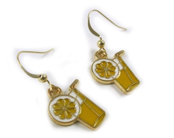 Lemonade Earrings with 14K Gold Filled Ear Wires - Summer Beverage Jewelry