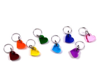 Rainbow Heart Stitch Markers - Set of 8 Place Holders for Knitting or Crochet in Assorted Colors