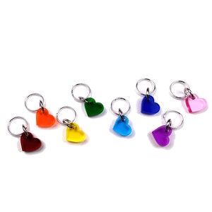 Rainbow Heart Stitch Markers - Set of 8 Place Holders for Knitting or Crochet in Assorted Colors