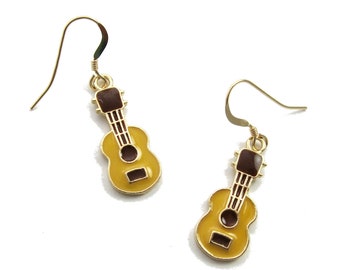 Ukulele Earrings - Yellow Hawaiian Musical Instrument Jewelry