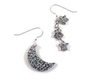 Crescent Moon and Stars Earrings